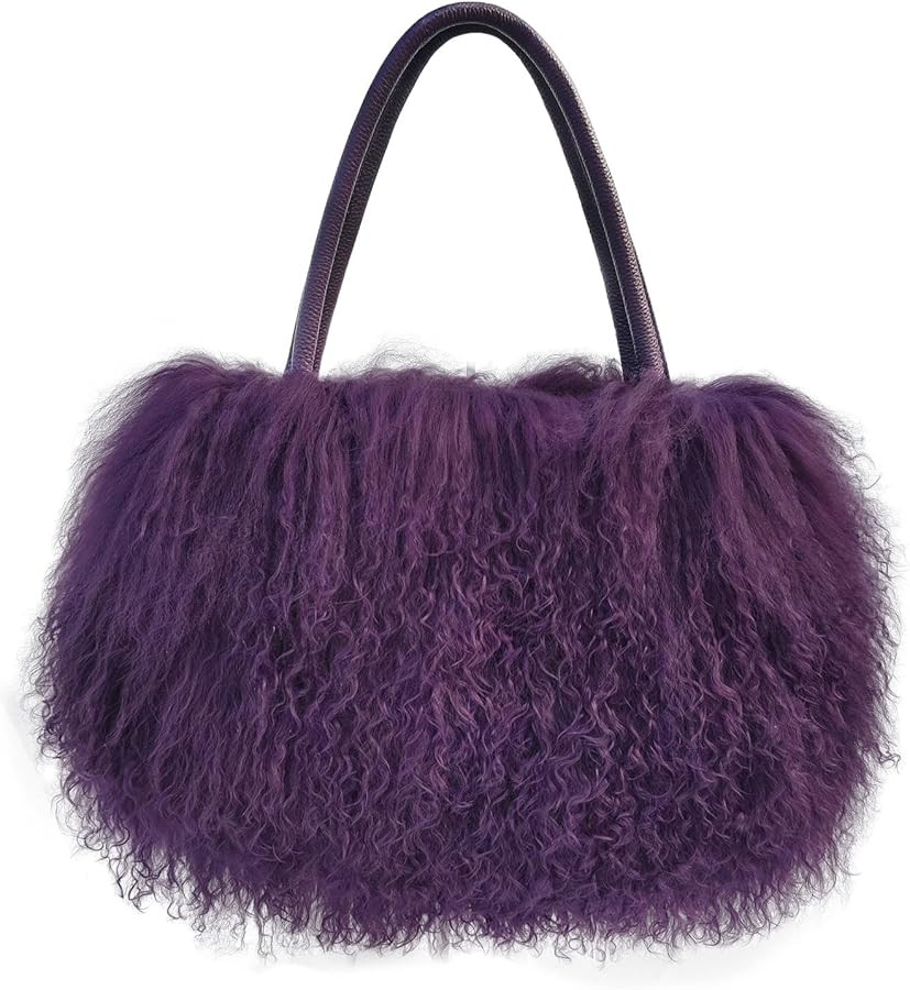 Women Luxury Real Lamb/Mongolian Flush Wool Fur With Genuine Leather Handles Handbag | Amazon (US)