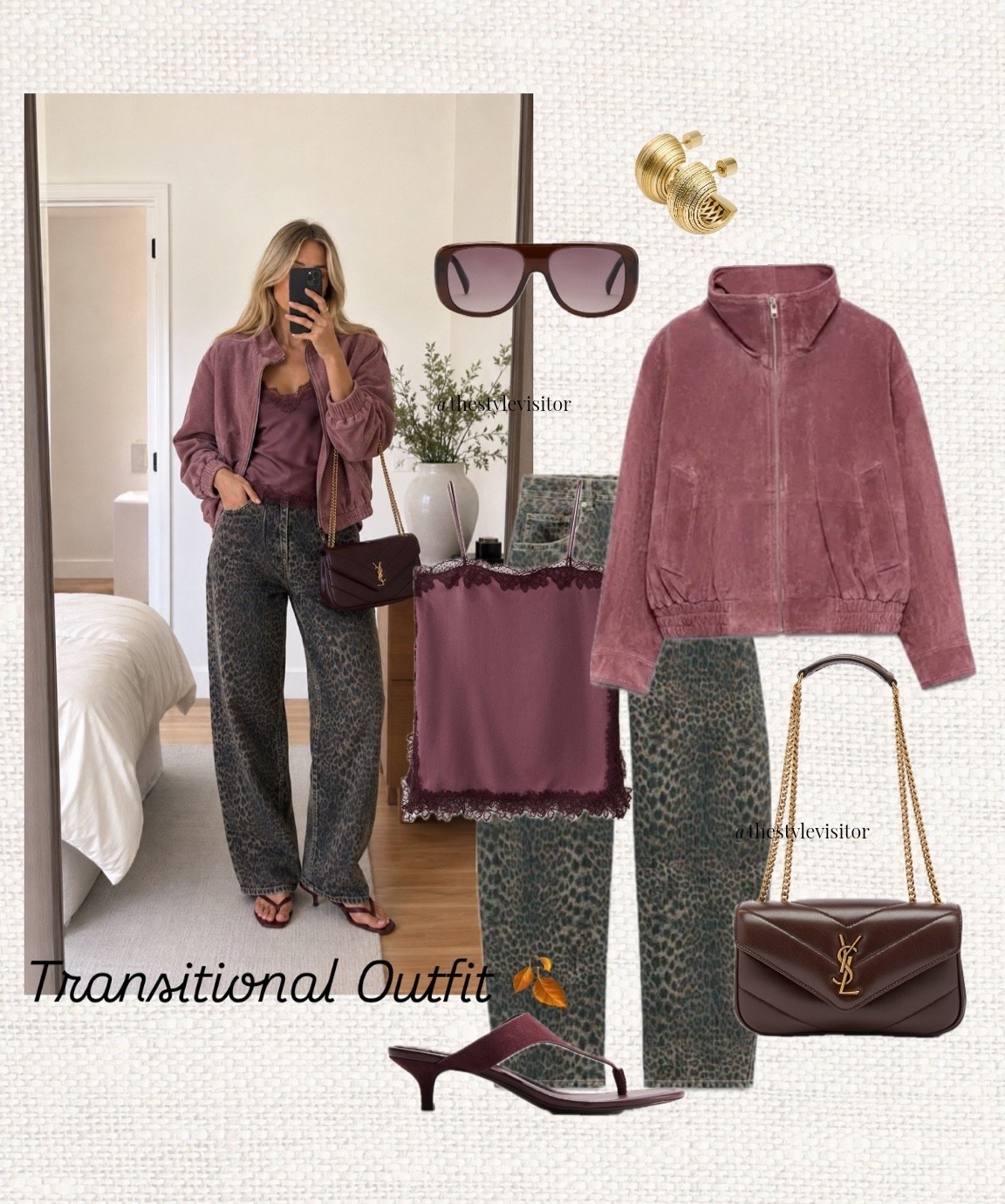 The perfect in-between-season combo 🍂 Burgundy, leopard print + chocolate brown might just be one of my favorite color combinations for fall. Wear the cami and jeans now, then add the lightweight jacket as the temperatures start to drop.

Hit that ❤️ button to come back later to shop.

transitional outfit, fall outfit, early fall outfit, leopard print jeans, leopard jeans, burgundy outfit, burgundy jacket, burgundy top, lace cami, chocolate brown bag, brown accessories, kitten heels, thong sandals, YSL bag, fall fashion, autumn style, transitional style, casual chic outfit, everyday outfit, women’s fashion, fall trends, fall color trends, layered outfit, jeans outfit, date night outfit, outfit inspiration, fall wardrobe

#LTKautumn #LTKstyletip #LTKjeans