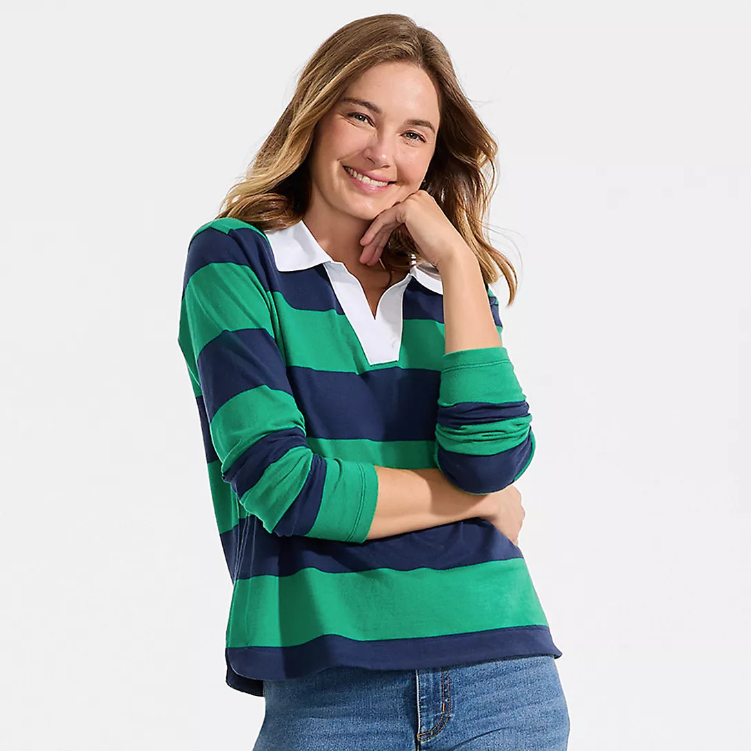 Women's Long Sleeve Mariner Johnny Collar Polo | Lands' End (US)