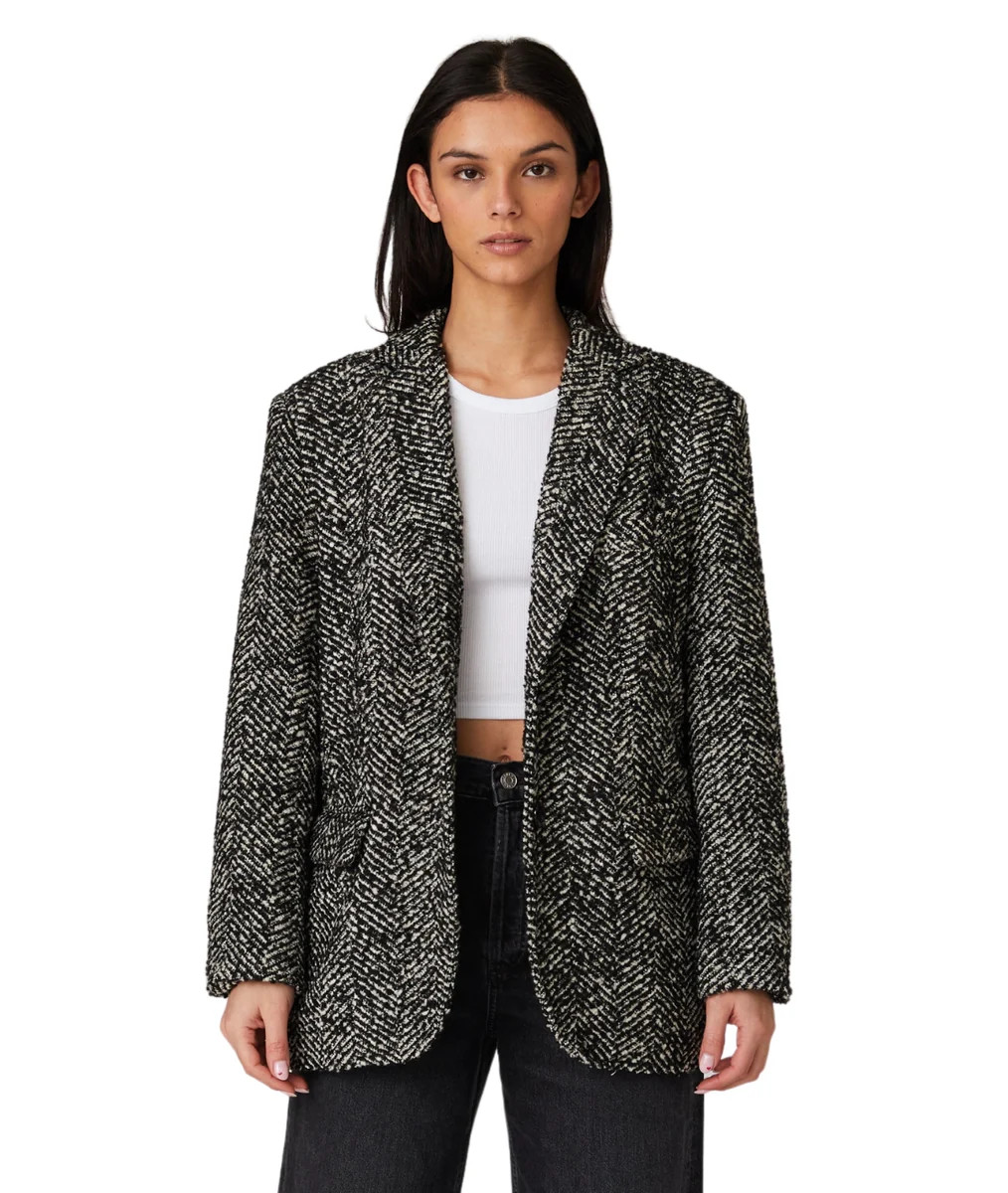 Chantelle Herringbone Blazer- Black/White | LOLA Boutique