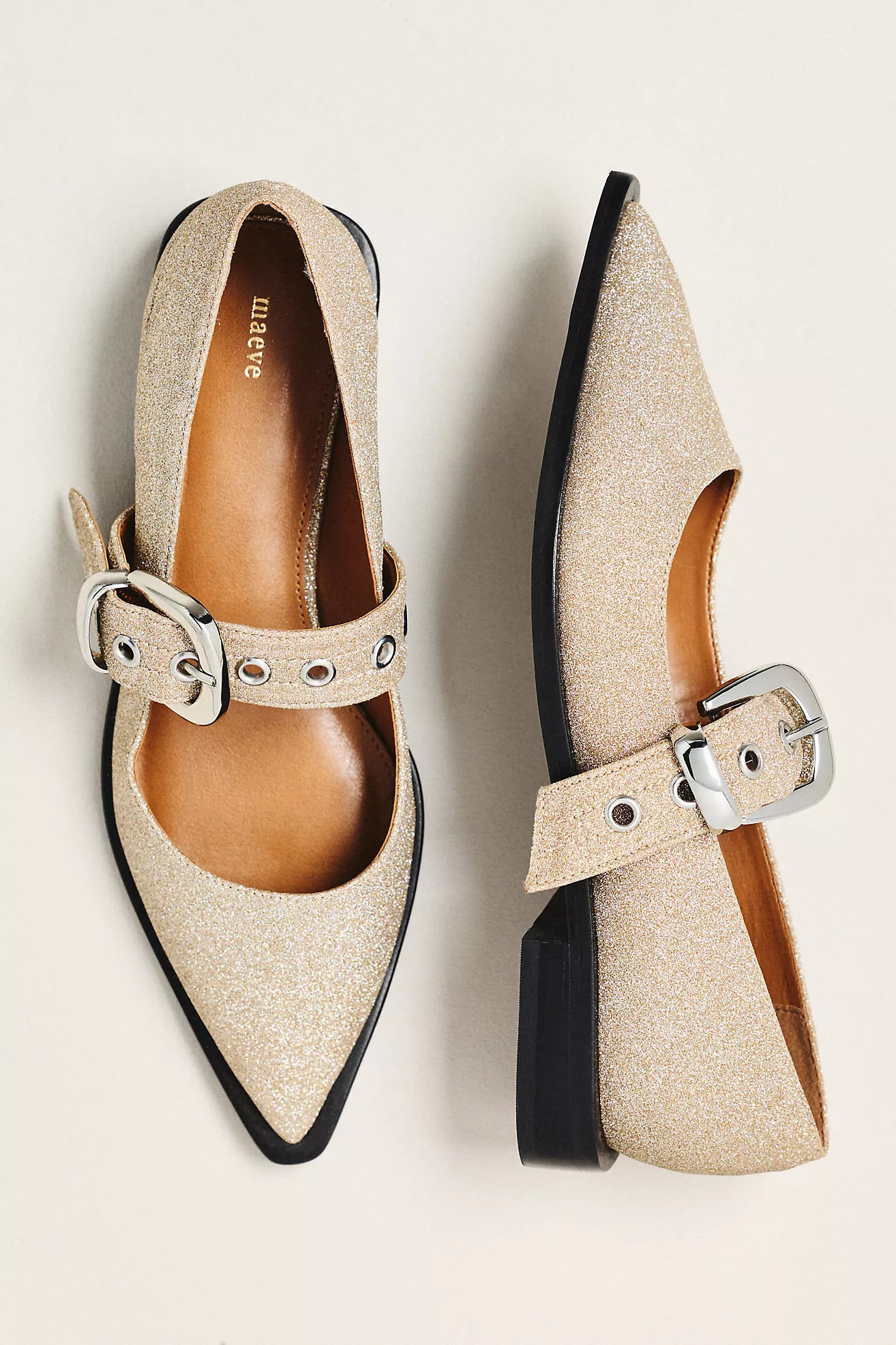 @merricksart x Maeve Pointed-Toe Moto Mary Jane Flats | Anthropologie (US)
