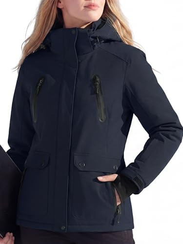 FREE SOLDIER Women's Waterproof Ski Snow Jacket Warm Fleece Lined Winter Rain Jacket with Hood Fully Taped Seams (Midnight Navy,Small) | Amazon (US)