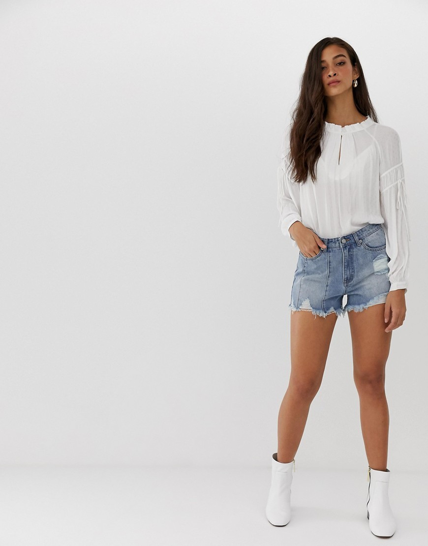Current Air raw hem distressed denim shorts-Blue | ASOS (Global)