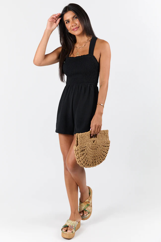 Sun Fun Black Tie Back Romper | Pink Lily