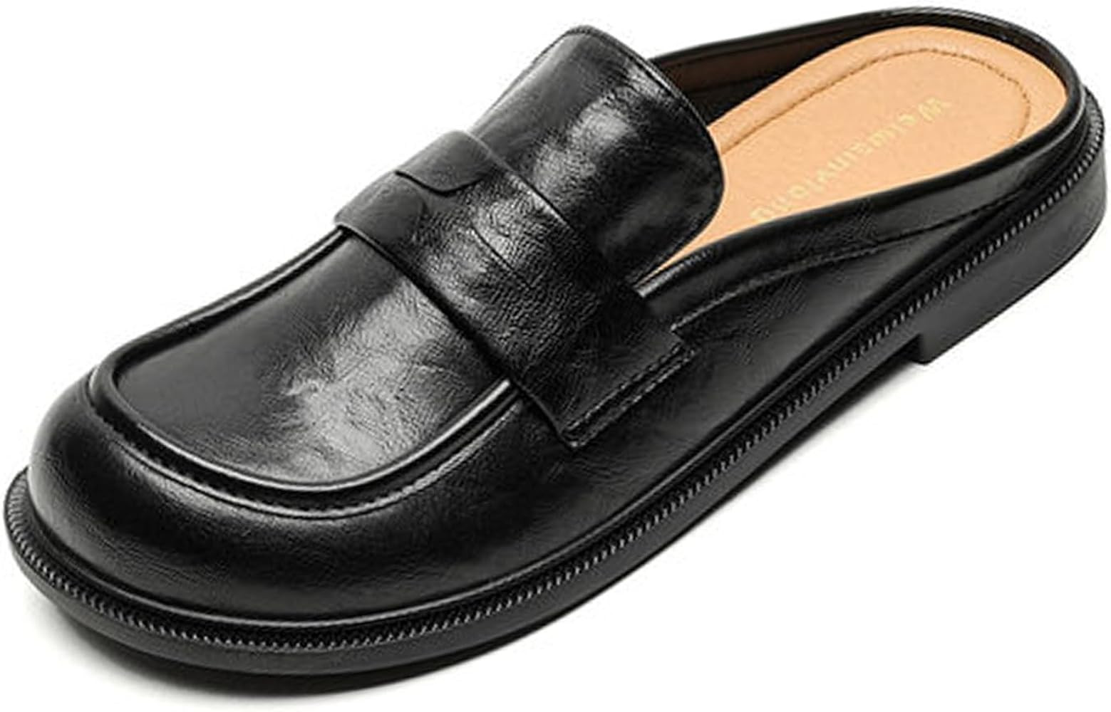 Women's Retro Leather Closed Toe Mules,Slip On Comfort Flat Loafers Fashion Casual Non-Slip Backl... | Amazon (US)