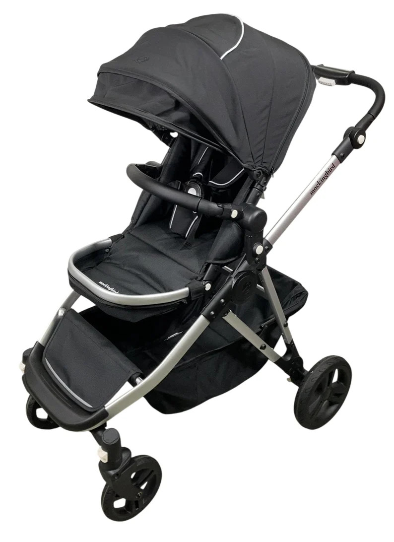 Mockingbird Single to Double 2.0 Stroller, Black, Windowpane, Silver With Black Leather, 2025 | GoodBuy Gear