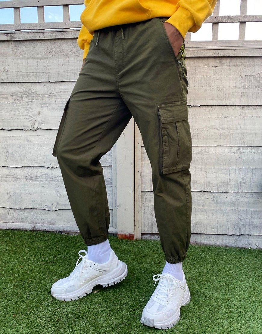 Pull&Bear cargo pants with pockets in khaki green | ASOS (Global)