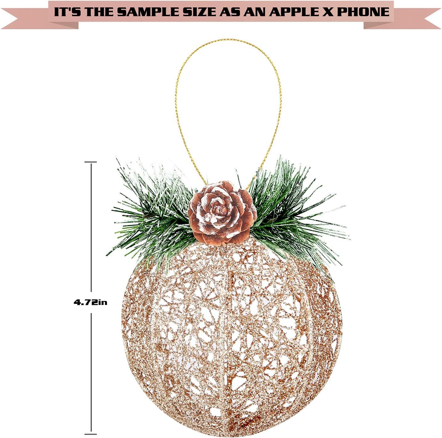 Christmas Ball Ornaments, 4pc Set Champagne Pinecone Rattan Thread String Christmas Tree Ornament... | Amazon (US)