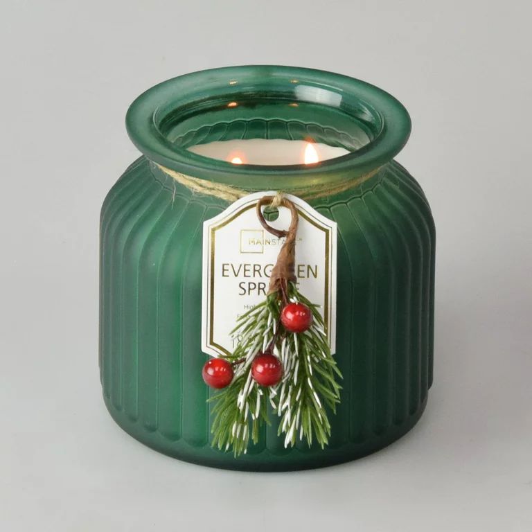 Mainstays Evergreen Spruce Scented 2-Wick Ribbed Green Jar 17.5oz with pick | Walmart (US)