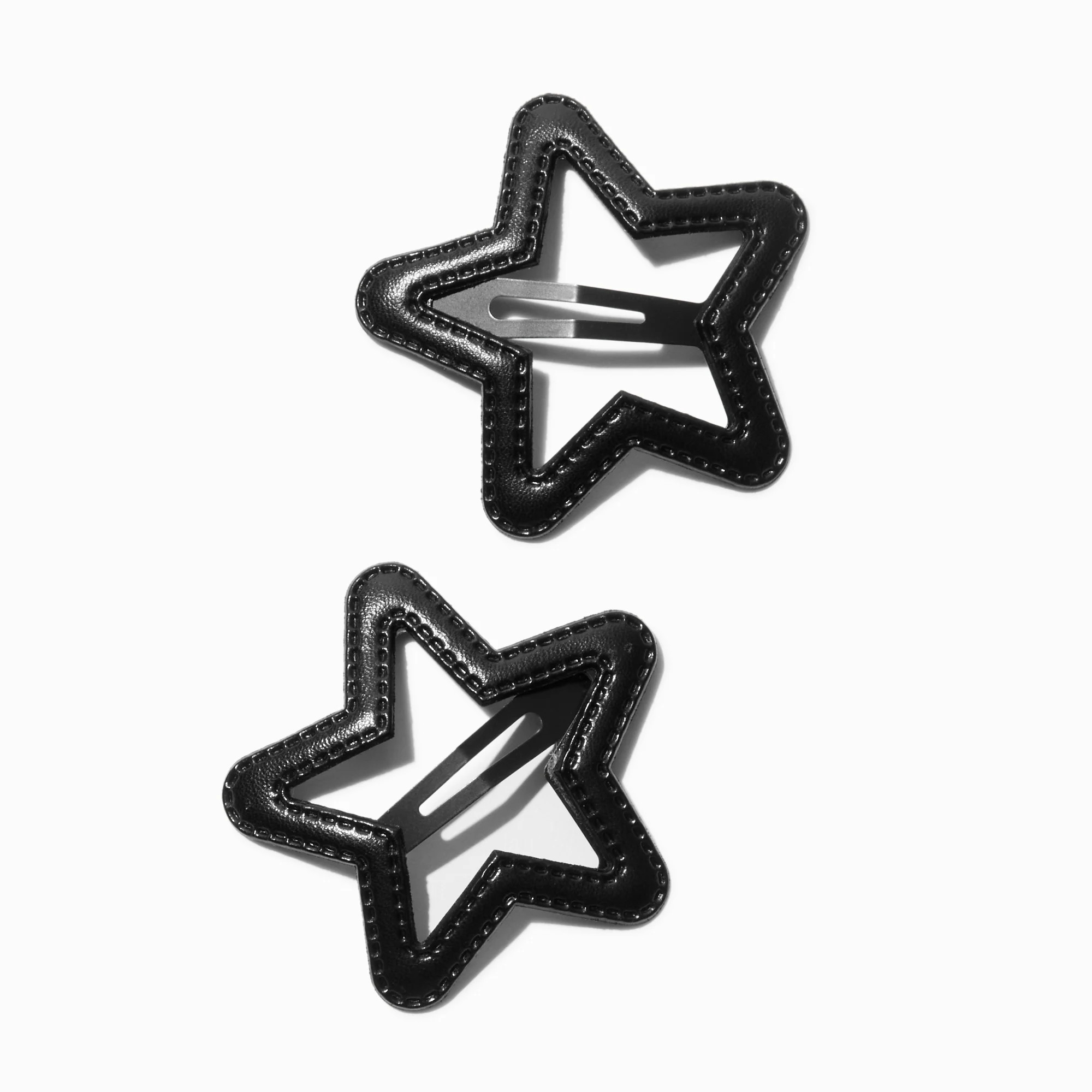 Black Leather Star Cut-Out Snap Hair Clips - 2 Pack | Claire's (UK)
