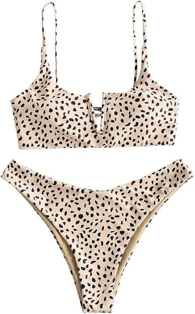 ZAFUL Women's Animal Print Bikini Ribbed Leopard Snakeskin V-Notch Swimsuit Hig Cut Bikini Set | Amazon (US)