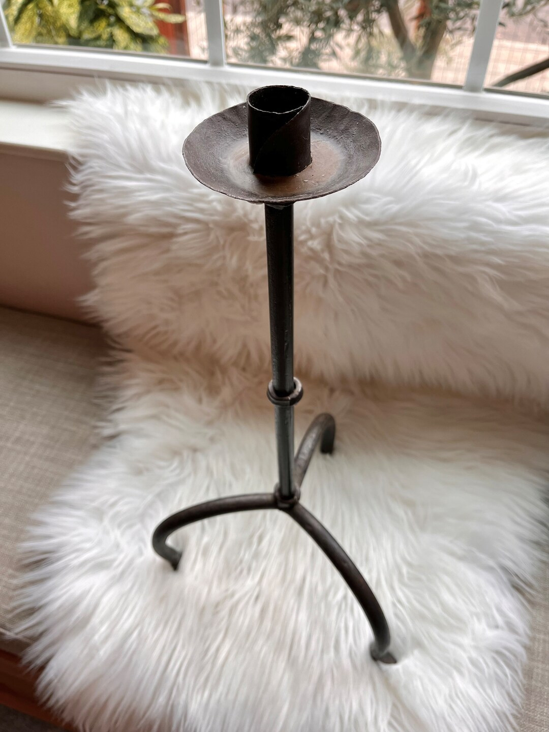 Vintage Tall Hand Forged Wrought Iron Candlestick Tripod Floor Triple Candleholder Handmade Moder... | Etsy (US)