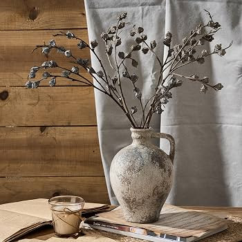 LUKA Ceramic Rustic Farmhouse Vase,8.25 inch Terracotta Vase with Handle,Neutral Clay Pot Vases D... | Amazon (US)