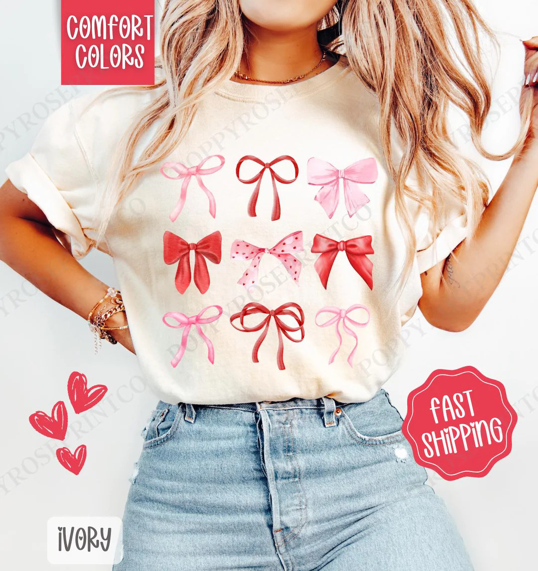 Valentine Bows Shirt Comfort Colors, Valentine's Day Women's Tee, Holiday Women's Tshirt, Cute Co... | Etsy (US)