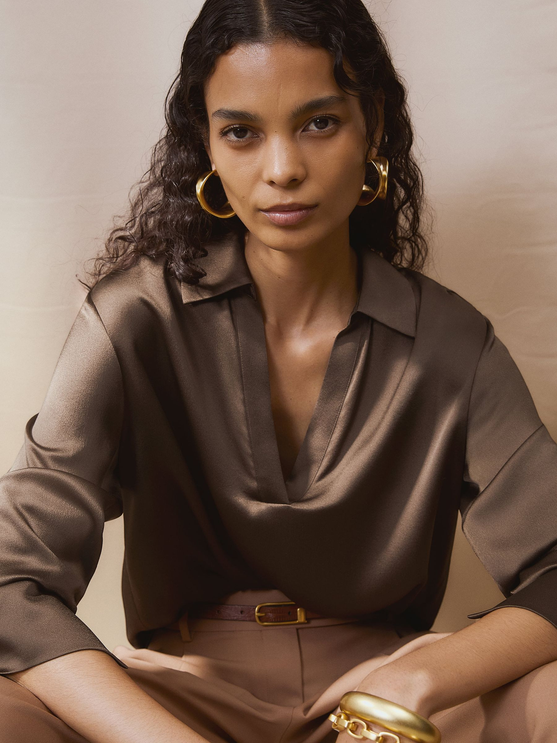 Silk Open-Collar Blouse | Reiss US