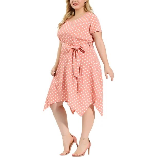 Agnes Orinda Women's Plus Size Summer Prom Polka Dots Short Sleeve T-shirt Flare Midi Dress - Wal... | Walmart (US)