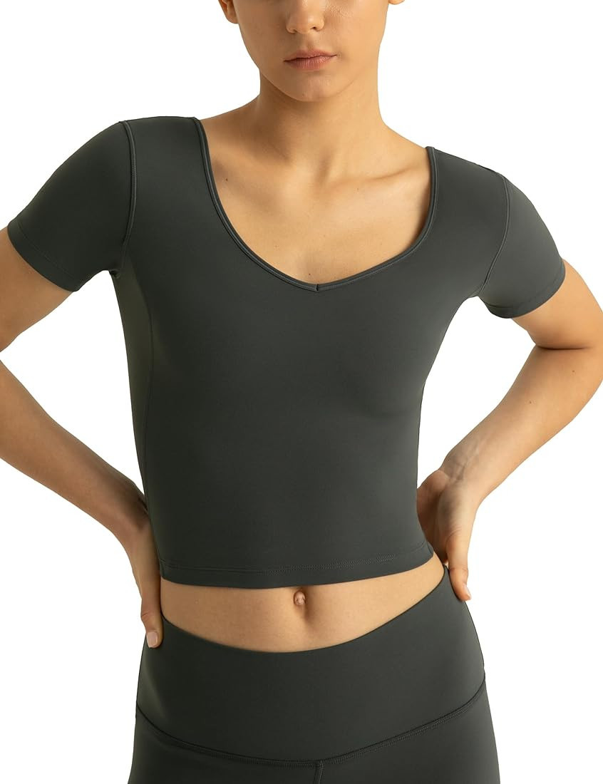Colorfulkoala Women's Dreamlux V Neck Short Sleeve Yoga Shirts U-Back Workout Tops | Amazon (US)