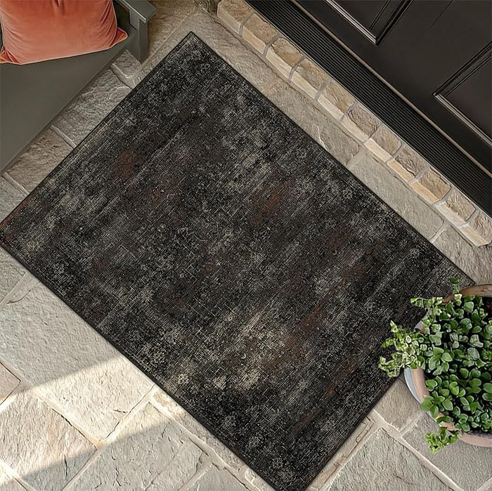 Black Washable 2x3 Rugs for Entryway, Non-Slip Low Pile Entry Rug, Stain Resistant Indoor Mat for... | Amazon (US)
