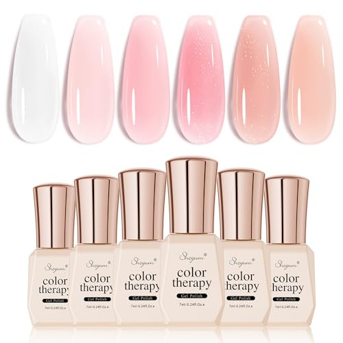 SHOYUM Icy Jelly Nude Pink Gel Nail Polish Set of 6 Transparent Milky White Colors Sheer Gel Poli... | Amazon (US)