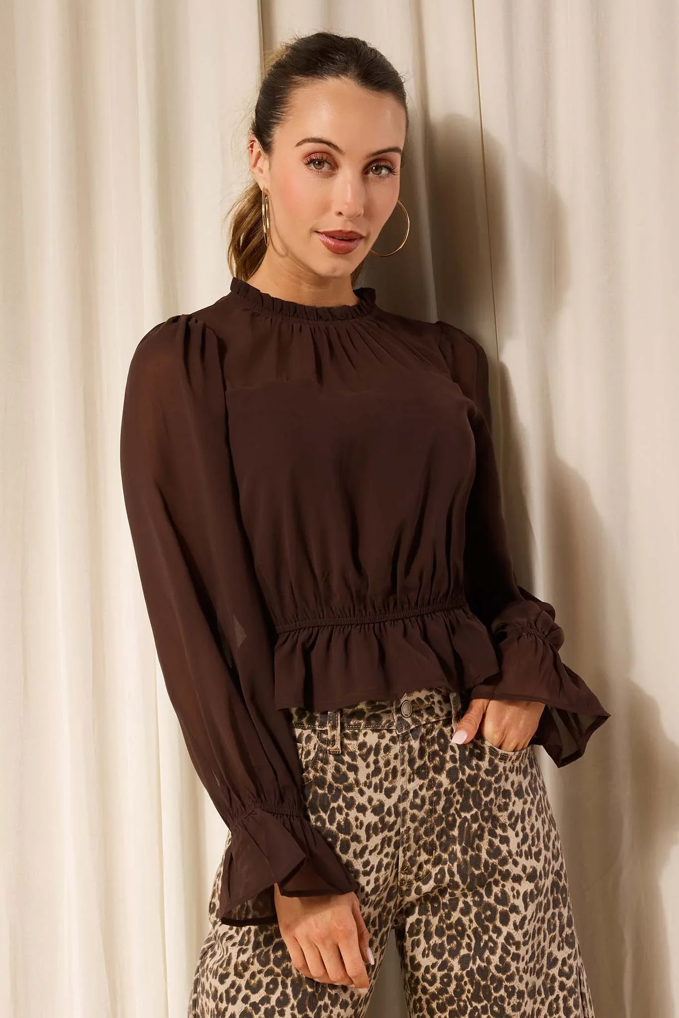 Capri Brown Peplum Top | Avara
