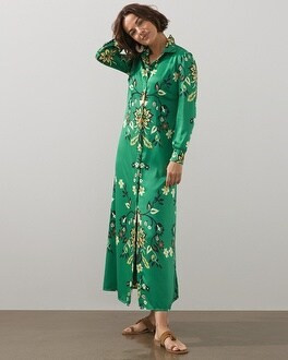 Satin Damask Print Maxi Shirt Dress | Chico's