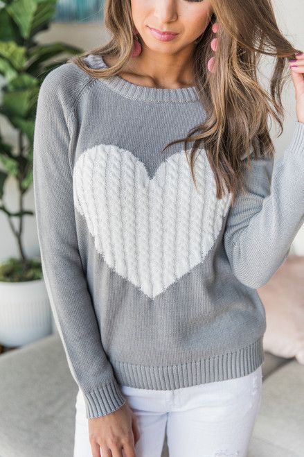 Dearest Hearts Grey Sweater | The Pink Lily Boutique