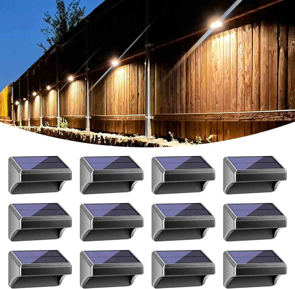 Bridika Solar Fence Lights Warm White & White, Solar Outdoor Wall Lights, Fence Solar Lights Outd... | Amazon (US)