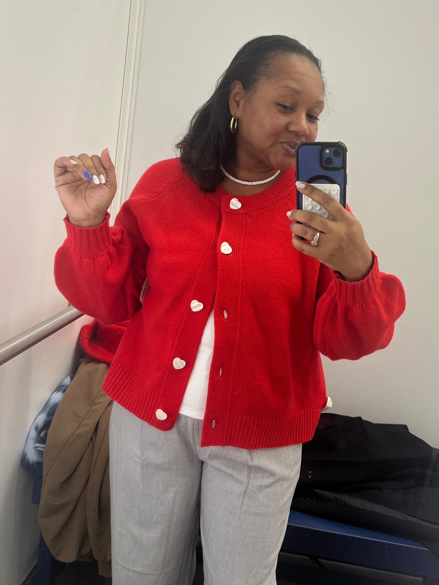 Light Heather Gray High-waisted pixie super wide-leg pants with red SoSoft crew-neck cardigan sweater ❤️‍🔥

#LTKFindsUnder50 #LTKMidsize #LTKSaleAlert