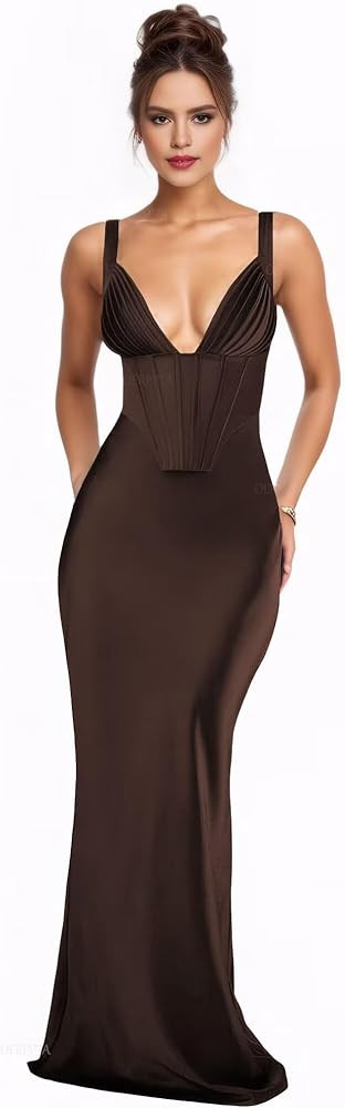 Satin Bridesmaid Dresses for Wedding Corset Prom Dresses 2025 V Neck Formal Evening Dress 2025 | Amazon (US)