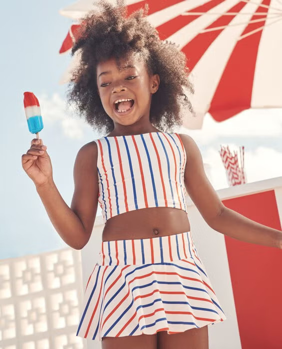 Girls' Rwb Stripe Two-Piece Bow Back Skirted Swimsuit - Size Big Kids 12 by Hanna Andersson | Hanna Andersson