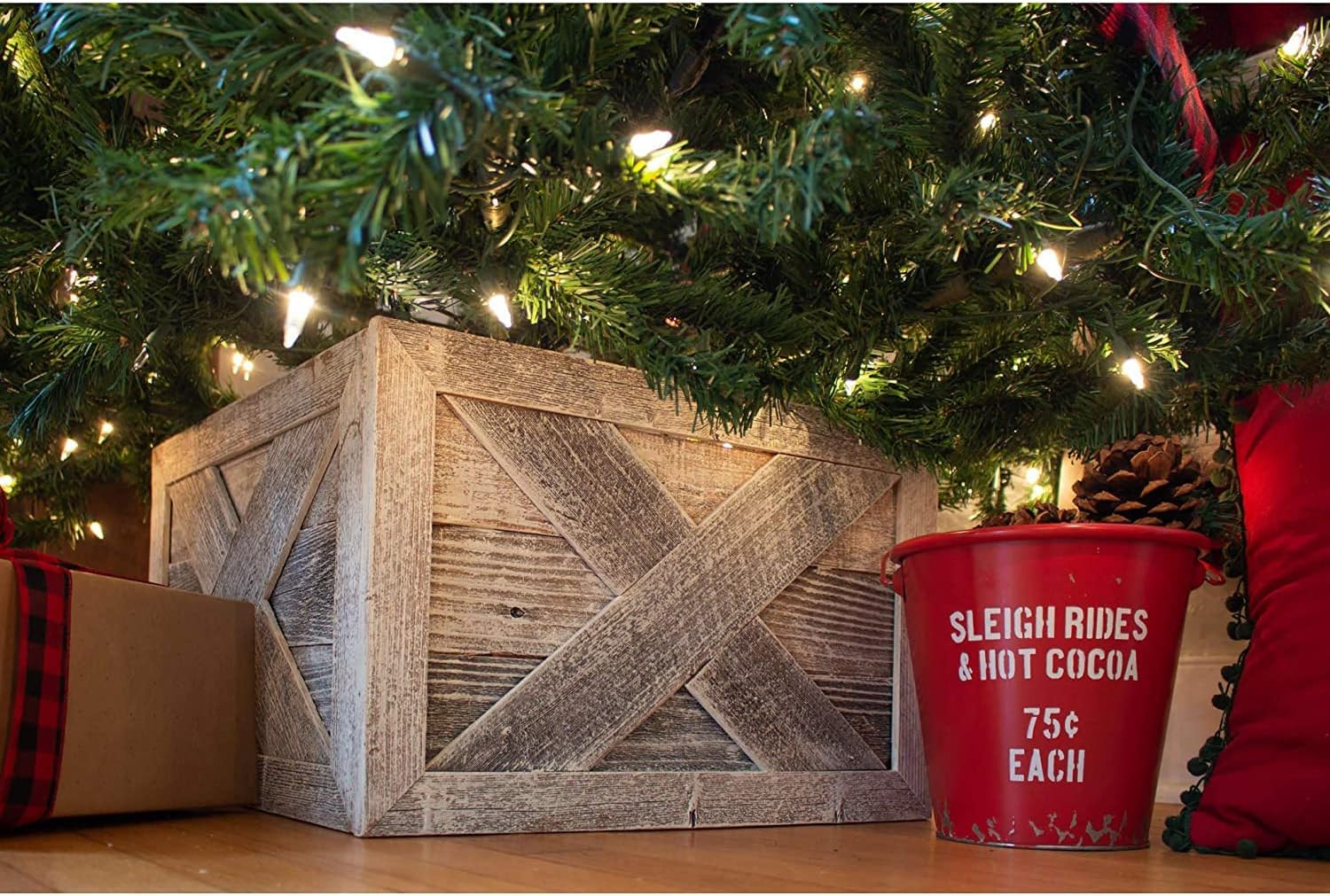 Reclaimed Wood Tree Collar or Box – Rustic Tree Skirt Replacement Blocks Kids & Pets, Adds Farmhouse | Amazon (US)