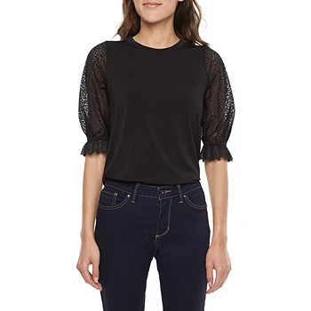 Worthington Womens Crew Neck Elbow Sleeve Blouse | JCPenney