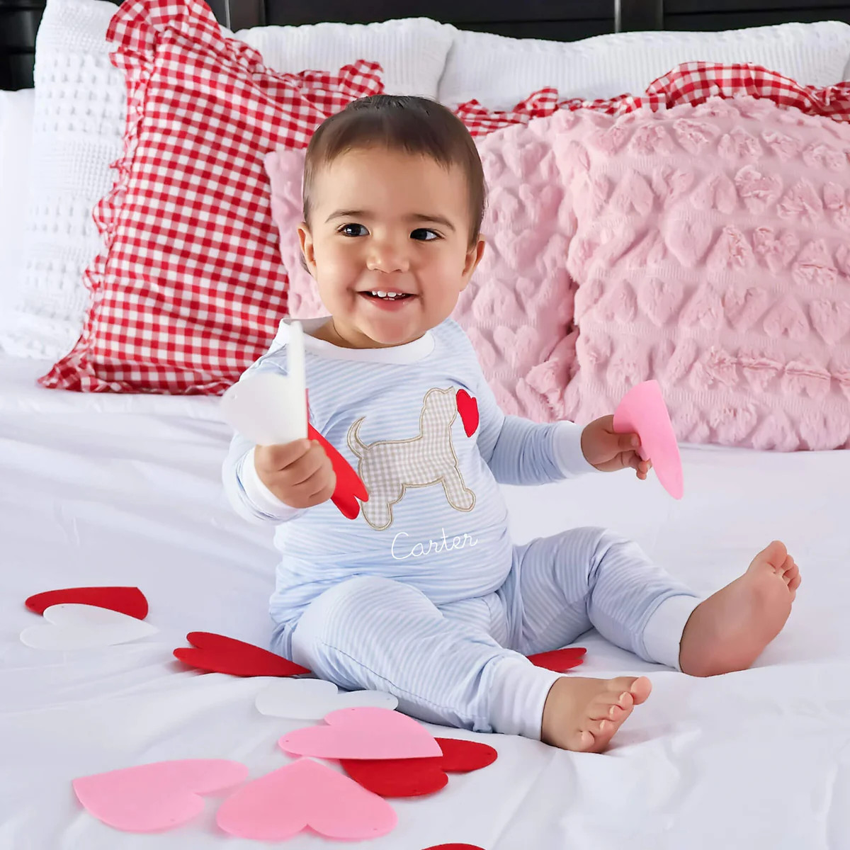 Puppy Love Applique Light Blue Pajamas | Classic Whimsy