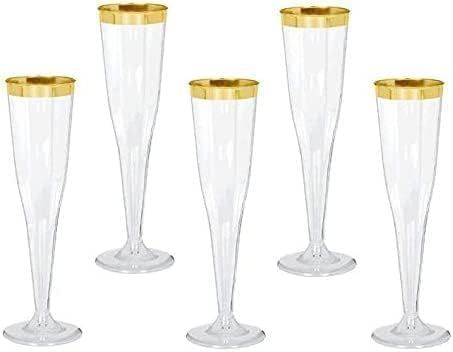 Oojami 50 Plastic Classic Champagne Disposable Flutes for Parties Plastic cups Wedding Party Toas... | Amazon (US)
