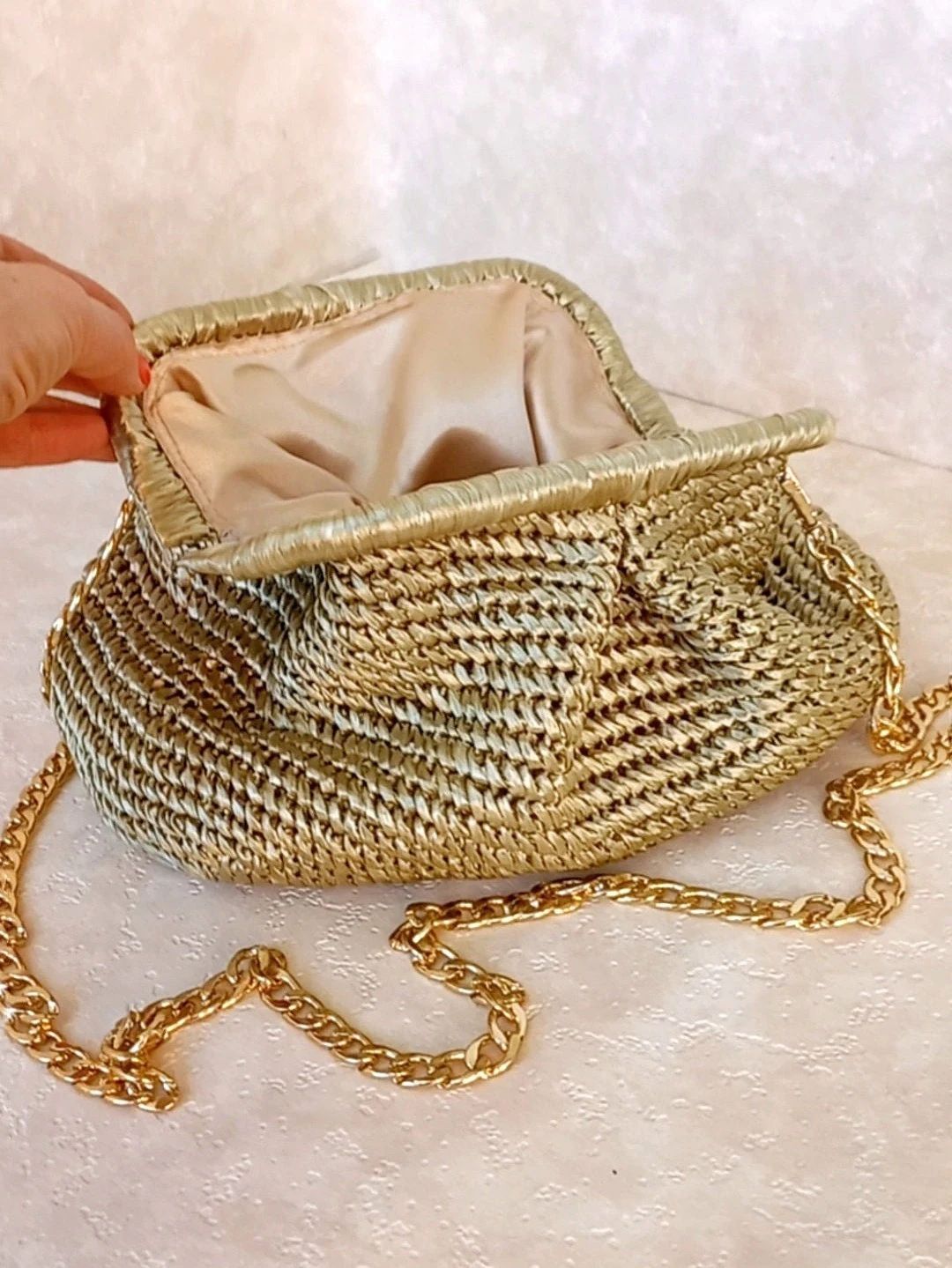 Metallic Cloud Bag Raffia Clutch Bag Gold Evening Raffia Pouch Straw Clutch Raffia Dumpling Bag H... | Etsy (US)