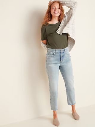 Extra High-Waisted Sky-Hi Straight Raw-Hem Jeans for Women | Old Navy (US)