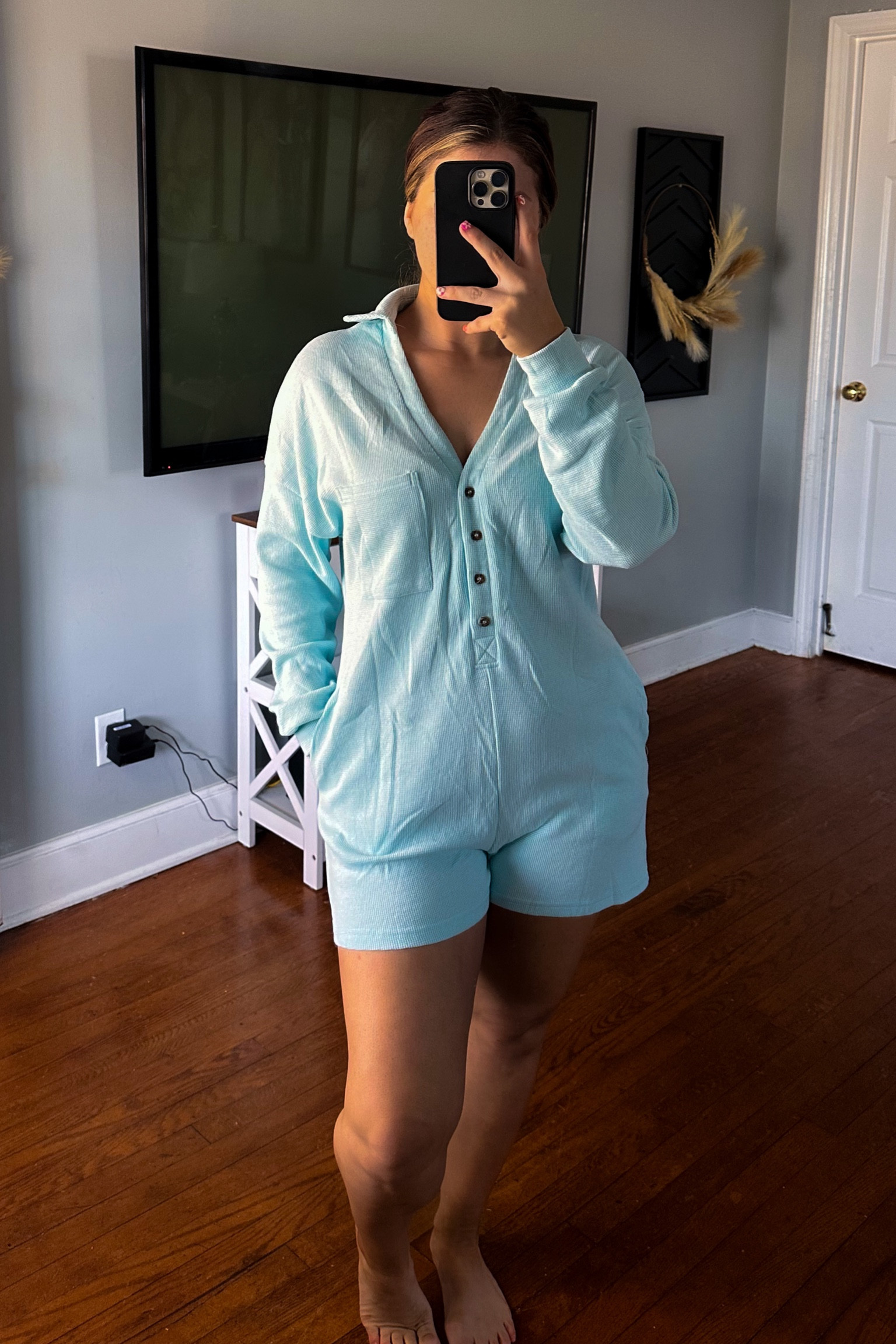 Lounge wear or a cute everyday romper? I can't tell lol but it's cute! 🩵

I'm in the large!

#LTKfindsunder50 #LTKstyletip #LTKmidsize