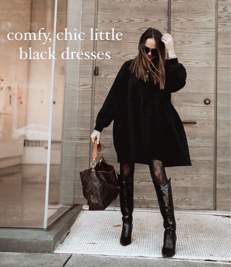 Comfortable and chic little black dresses. Winter black dresses. Black mini dress for winter. LBD under $100. Sweater dress. 

#LTKstyletip #LTKSeasonal #LTKfindsunder100