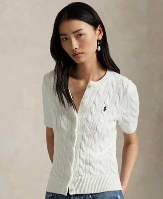 Polo Ralph Lauren Women's Cable-Knit Cotton Short-Sleeve Cardigan - Macy's | Macy's