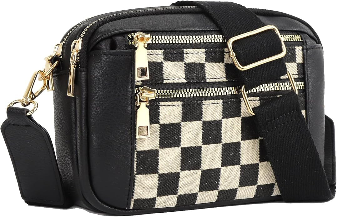 Checkered Crossbody Bags for Women Plaid Womens Cross Body Purses Checkerboard Leather Shoulder B... | Amazon (US)