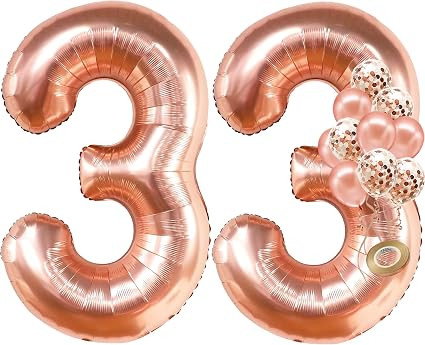 Giant Rose Gold 33 Balloon Numbers - 40 Inch | 33 Birthday Decorations for Women | Number 33 Birt... | Amazon (US)