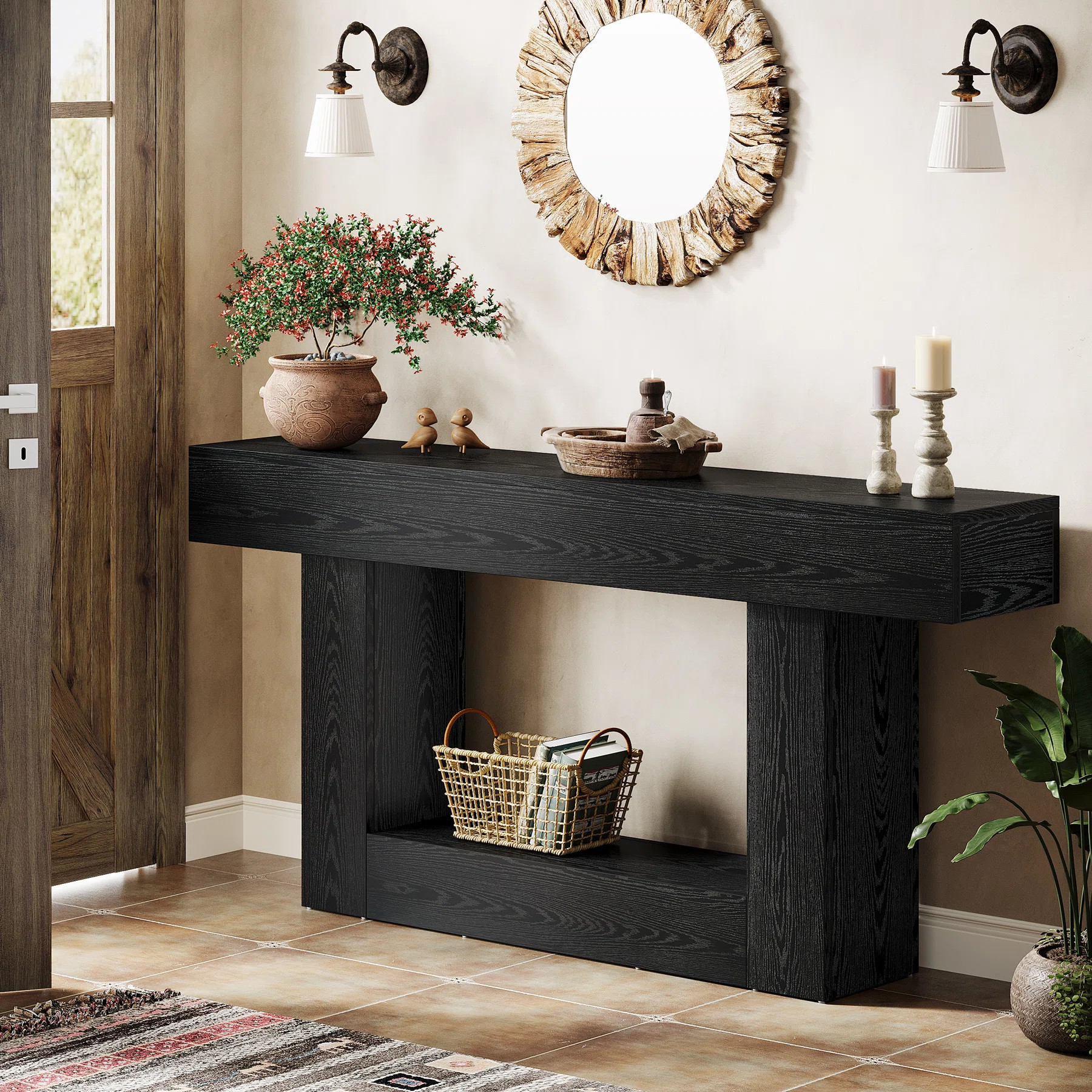 63" Engineered Wood Console Table, Farmhouse Entryway Table, Narrow Wood Sofa Table for Living Ro... | Wayfair North America