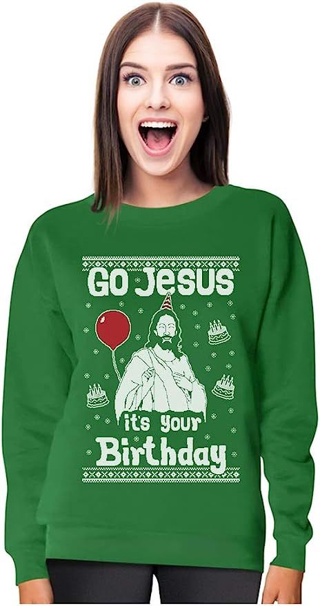 Tstars Go Jesus It's Your Birthday Sweatshirt Women Teens Ugly Christmas Sweater Style | Amazon (US)
