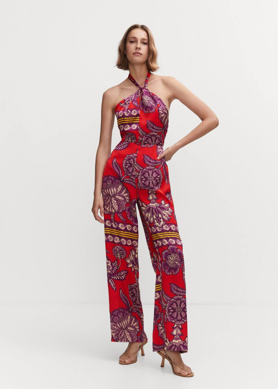 Satin halter neck jumpsuit -  Women | Mango United Kingdom | MANGO (UK)