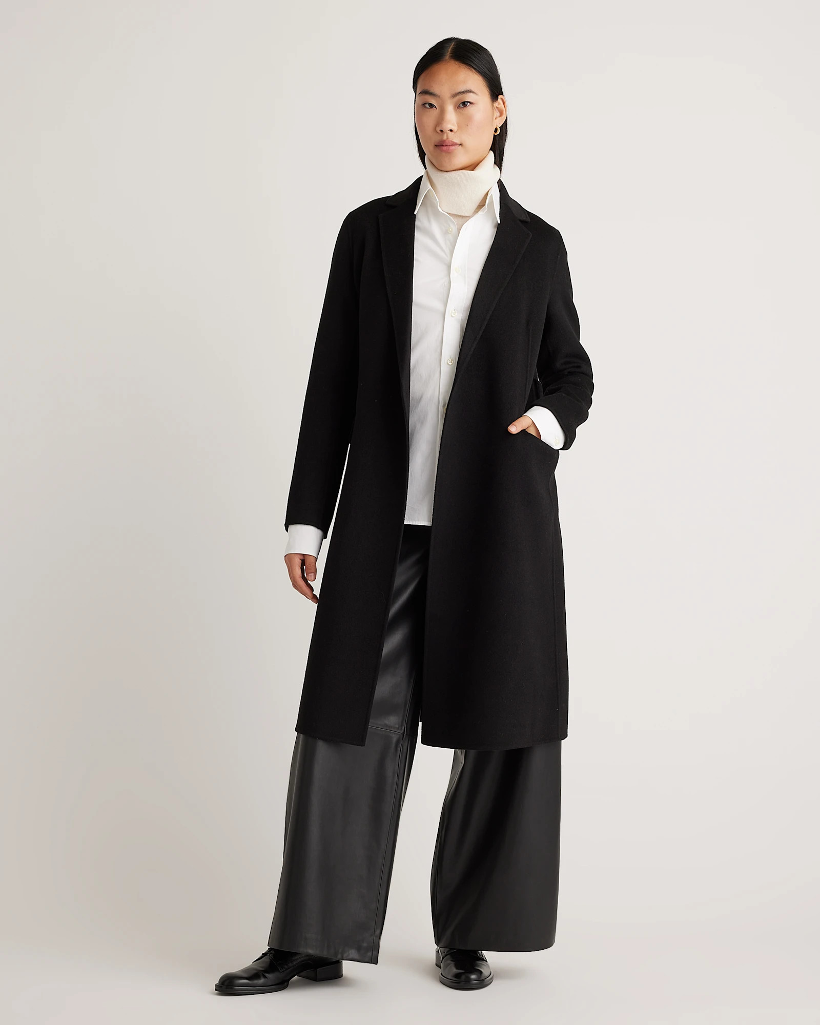 Quince | Women's 100% Mongolian Cashmere Double-Faced Wrap Coat in Ivory Coast, Size Small | Quince