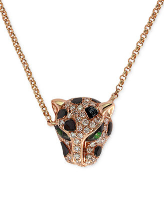 EFFY® Diamond (1/6 ct. t.w.) and Emerald Accent Panther Pendant Necklace in 14k Rose Gold | Macy's