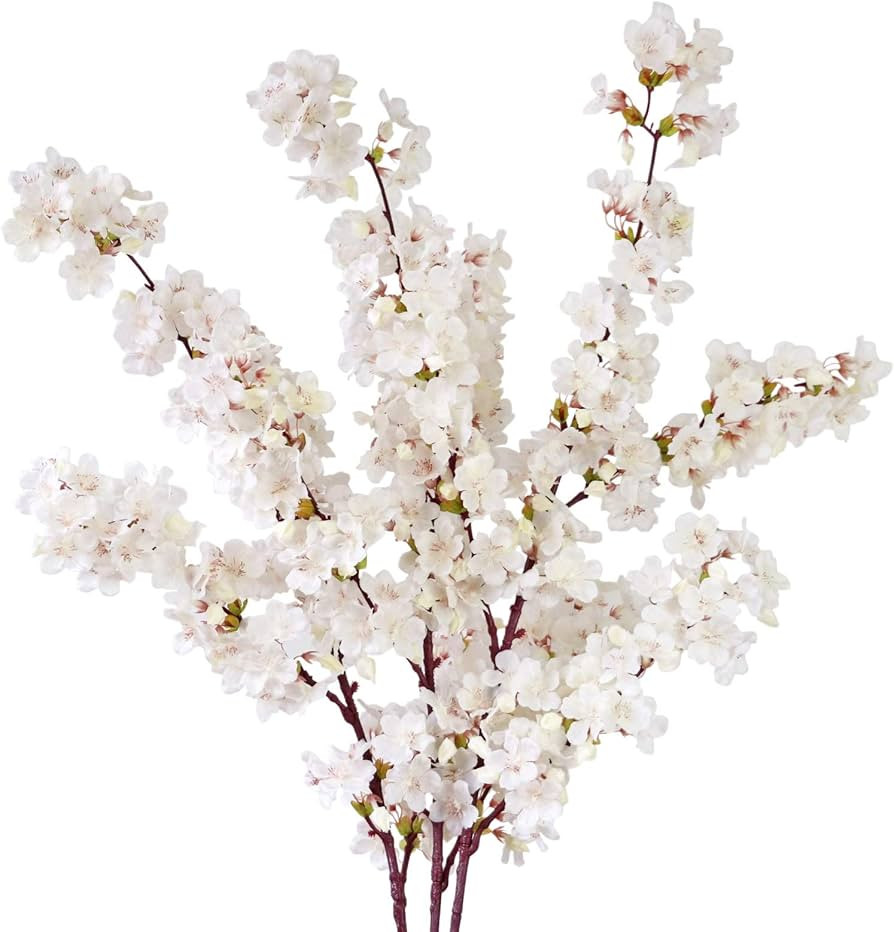 Artificial Cherry Blossom Branches, 39 Inch Faux Cherry Flowers, Silk Tall Fake Flower Vase Arran... | Amazon (US)