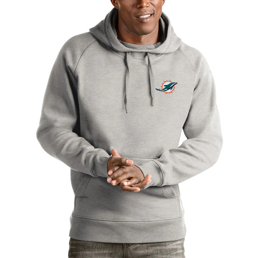 Miami Dolphins Antigua Logo Victory Pullover Hoodie - Heathered Gray | Fanatics