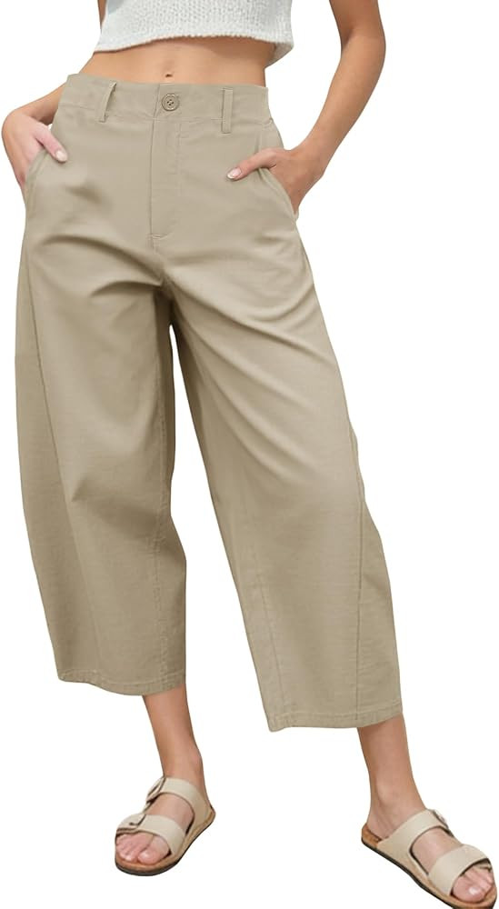 Women's Barrel Leg Pants Casual High Waisted Summer Baggy Harem Pants Trendy Elastic Waist Trouse... | Amazon (US)