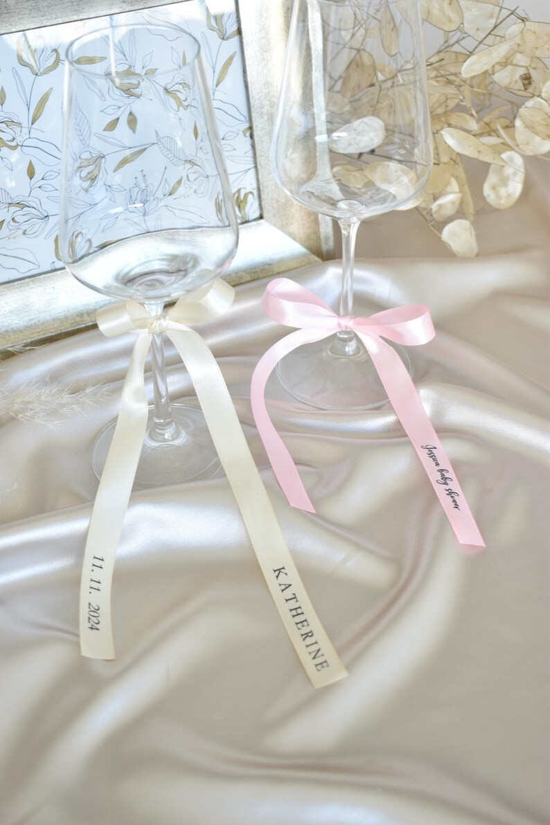 15mm Personalized Wine Glass Stick On Bow, Custom Wedding Champagne Glass Bow, Custom Satin Bow N... | Etsy (US)